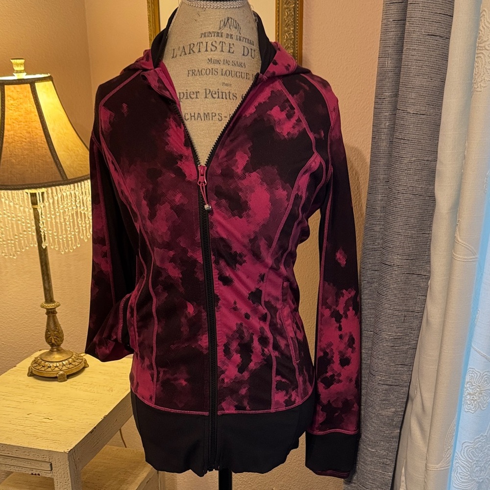 Lululemon Pink and Black Tie-Dye Zip-Up Hoodie sz8